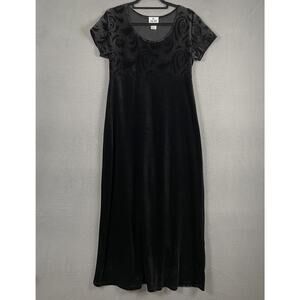 JALATE Dress Womens M Black Velvet A-Line Maxi Scoop Neck Short Sleeve Vintage